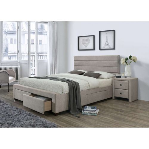 Kayleon 160 łóżko tapicerowane z szufladami beżowe Halmar